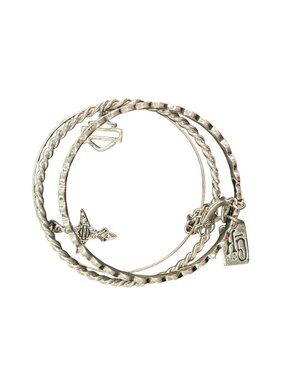 Harley-Davidson Silver Charm Bracelet Set Of 3 Bangles With Logo Charms
